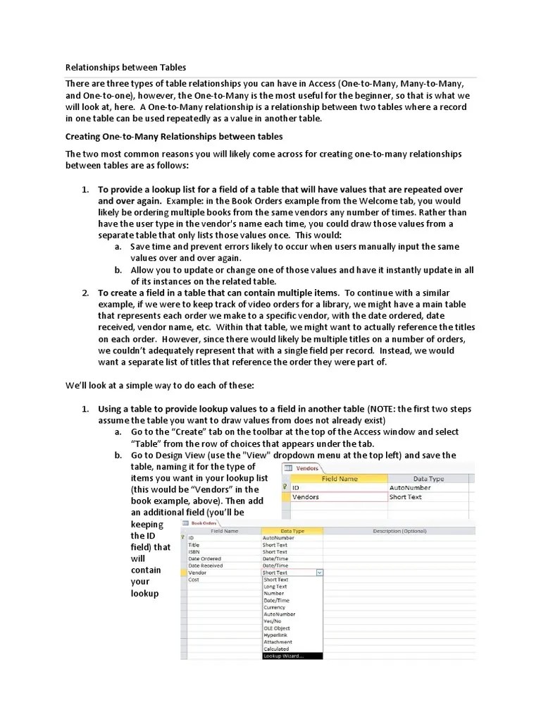 Relationships Between Tables | PDF | Table (Database) | Databases