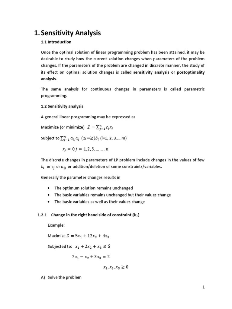Sensitivity Analysis Notes | PDF | Mathematical Optimization | Linear ...