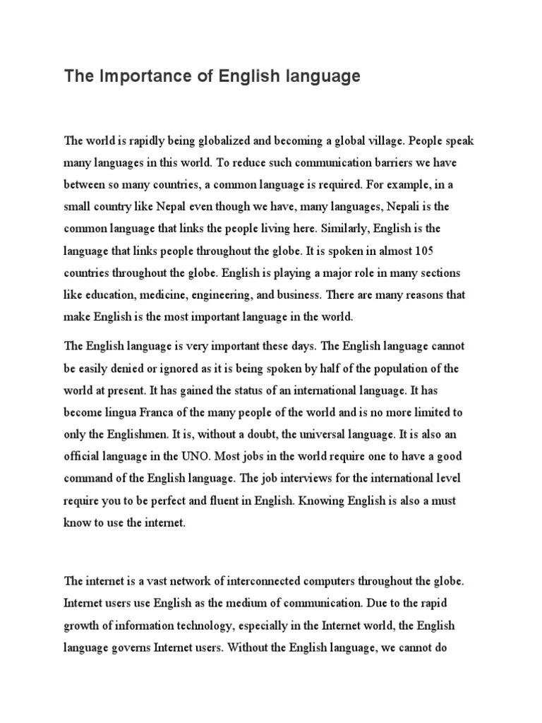 Importance Of English | Download Free PDF | Internet | English Language