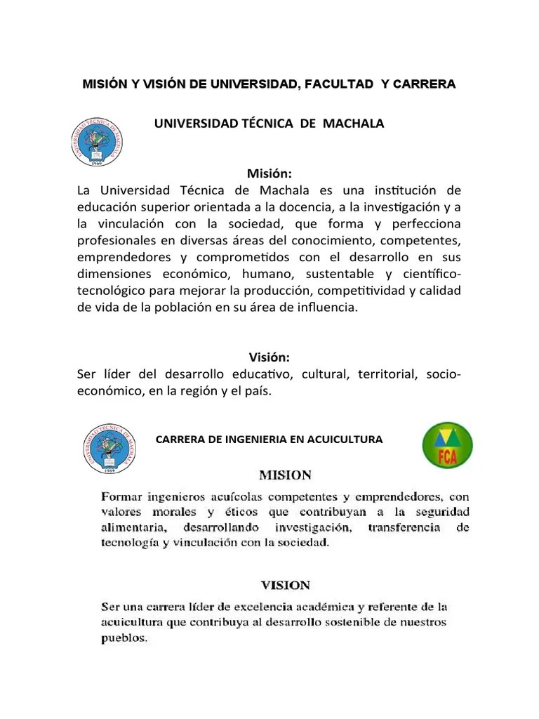 Mision Y Visios Utmach, Facultad Y Carrera | PDF