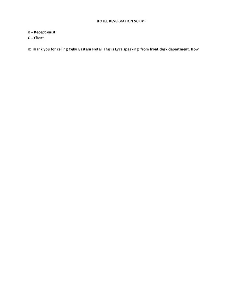 Hotel Reservation Script | PDF