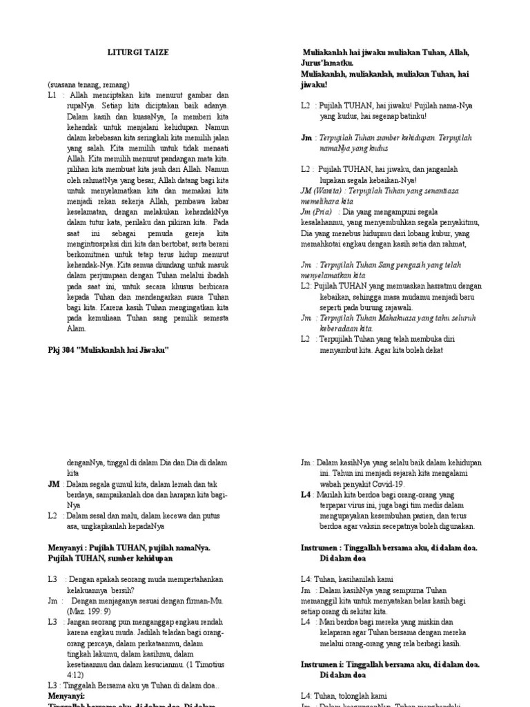Download lagu pujilah tuhan hai jiwaku mp3 dan mp4 di travelagu 4.31 mb. Liturgi Taize Iyan Pdf