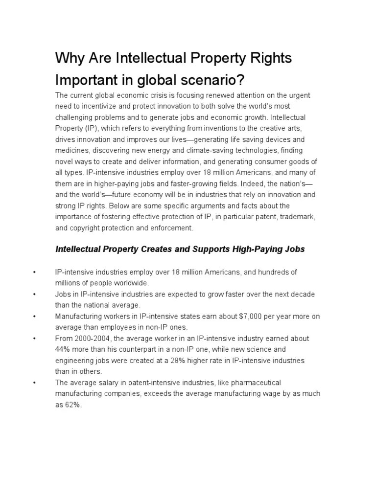 Why Are Intellectual Property Rights Important In Global Scenario | PDF | Intellectual Property ...