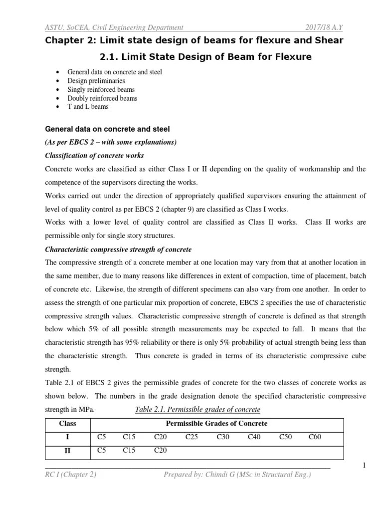 Chapter 2 - Design Of Beam For Flexure And Shear | PDF | Strength Of ...