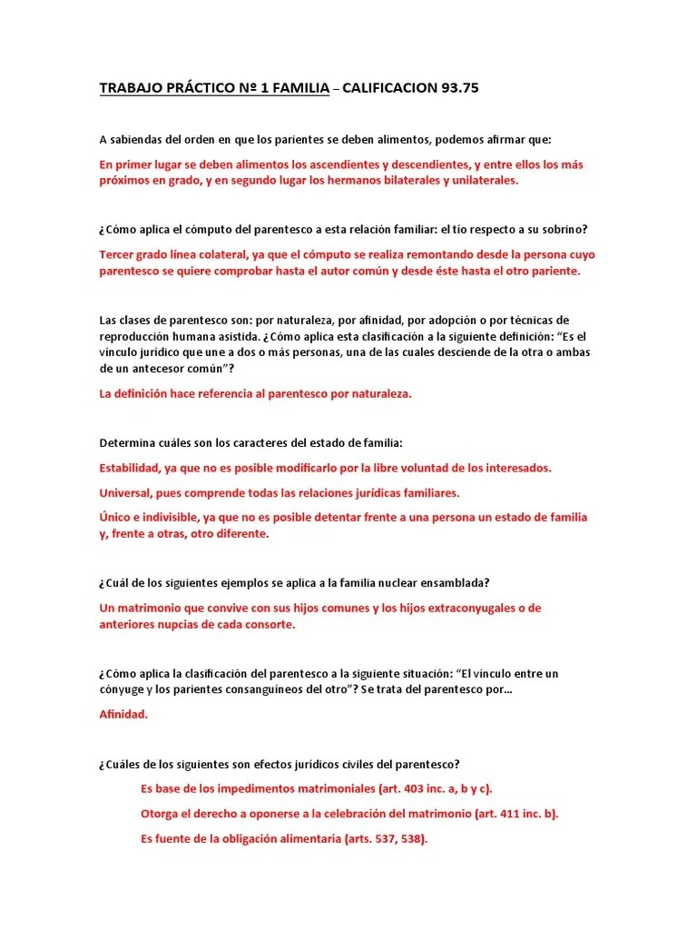 Derecho Privado Vi (Derecho De Familia) TP1 Nota 93,75 | PDF | Parentesco | Familia