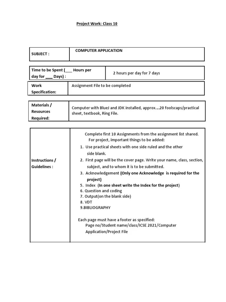 Project Work: Class 10 | PDF | Constructor (Object Oriented Programming ...