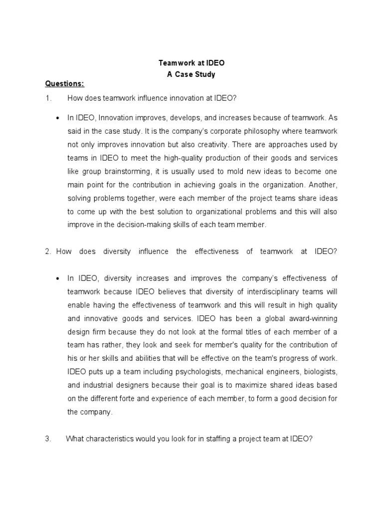 Teamwork At IDEO A Case Study Questions | PDF | Innovation | Applied Psychology