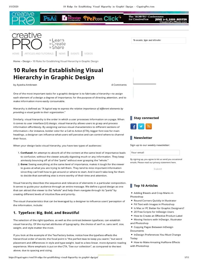 10 Rules For Establishing Visual Hierarchy In Graphic Design | PDF | Typefaces | Serif