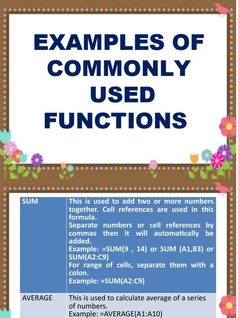 Commonly Used Functions | PDF | Spreadsheet | Microsoft Excel