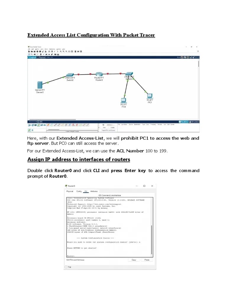 Extended Access List Configuration With Packet Tracer | PDF