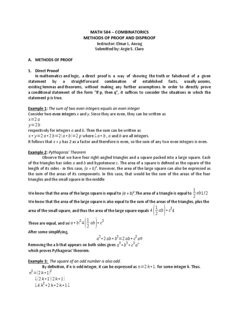 MATH 504 - Combinatorics (Methods Of Proof And Disproof | PDF | Mathematical Proof | Conjecture