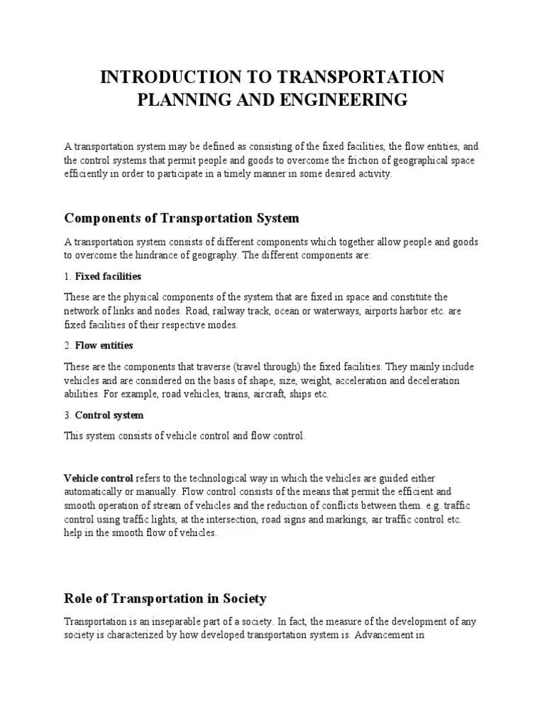 Introduction To Transportation Planning And Engineering: Components Of ...