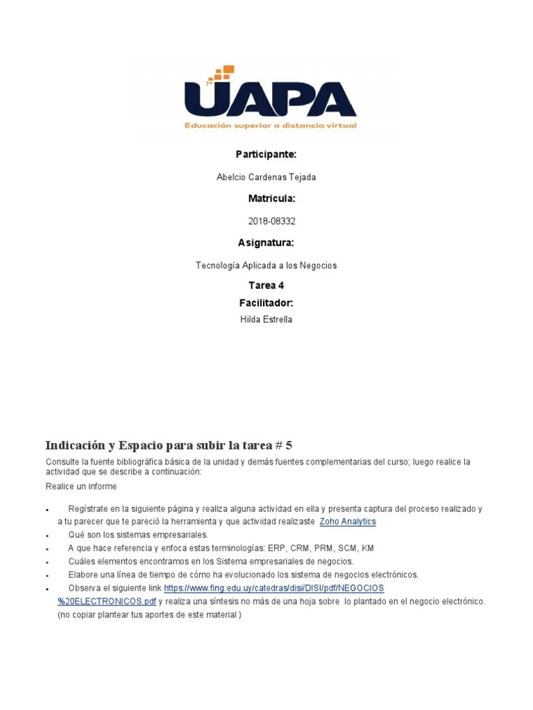 Tarea 5 De Tecnologia Aplicada A Los Negocios | PDF | Planificación De Recursos Empresariales ...