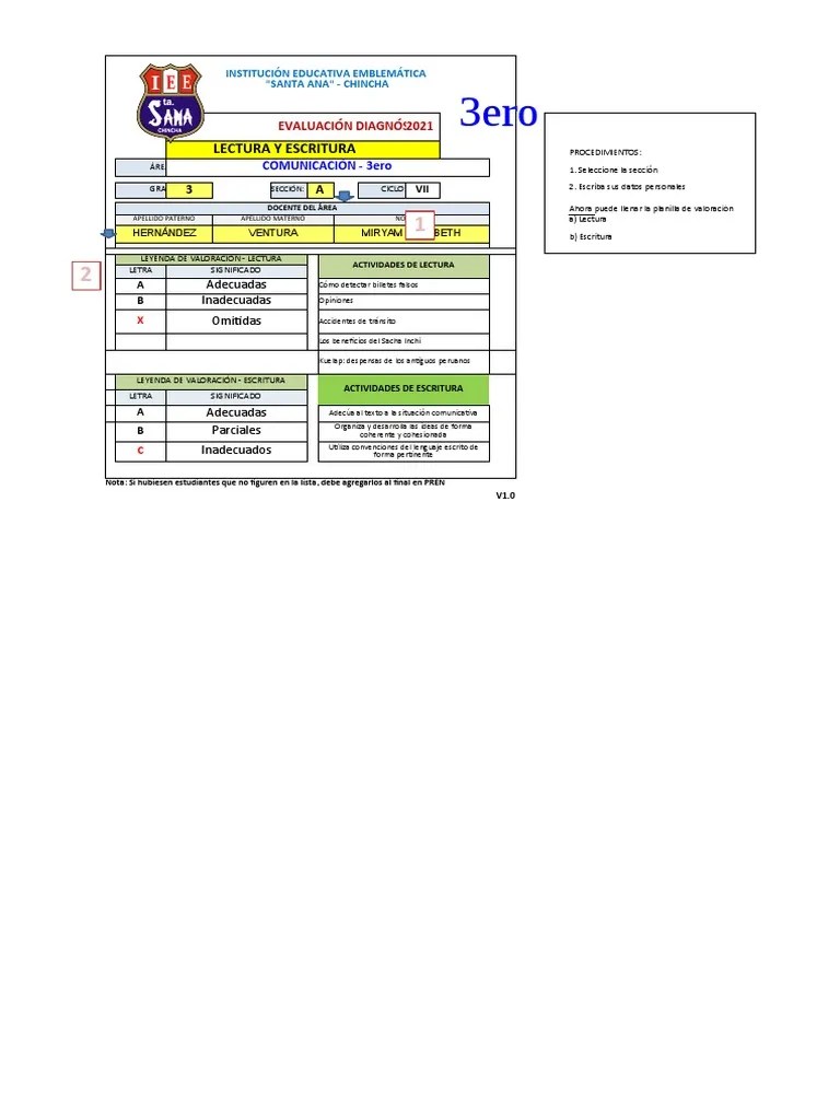Comunicación-3ero - Lectura Y Escritura - Evaluación Diagnóstica - 2021 - V1 | PDF