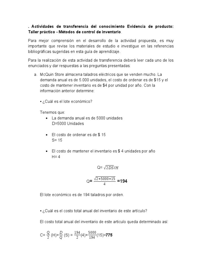 Actividad 3. Taller Practico Metodos De Control De Inventario | PDF | Inventario | Science