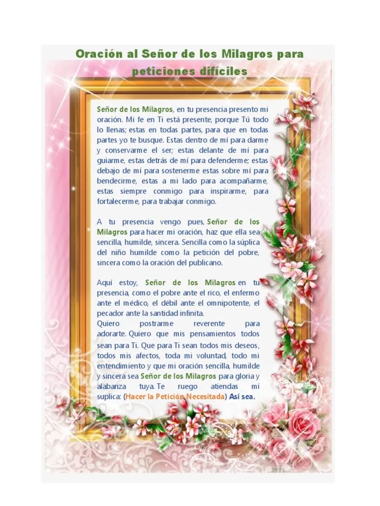 Oración Al Señor De Los Milagros Para Peticiones Difíciles | PDF