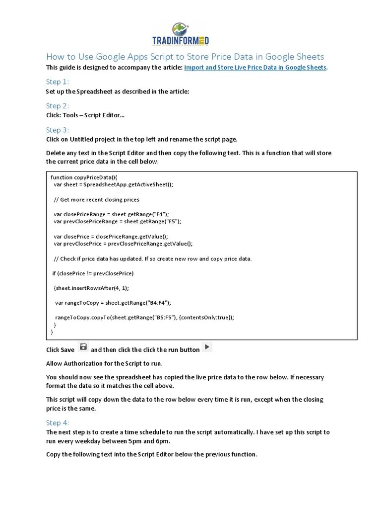 How To Use Google Apps Script To Store Price Data In Google Sheets ...