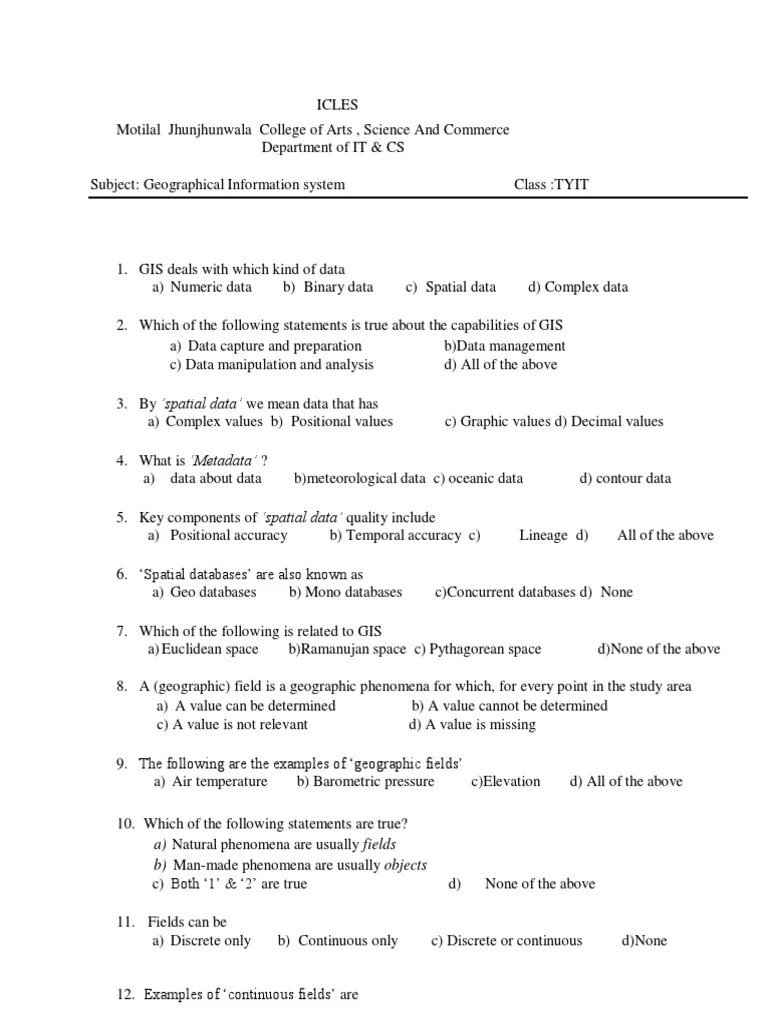 Tyit Gis Mcqs | PDF | Spatial Analysis | Geographic Information System