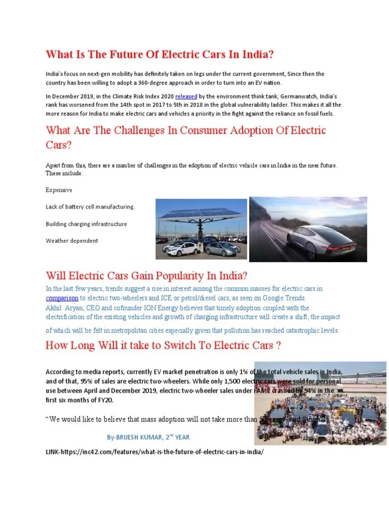 What Is The Future Of Electric Cars In India | PDF