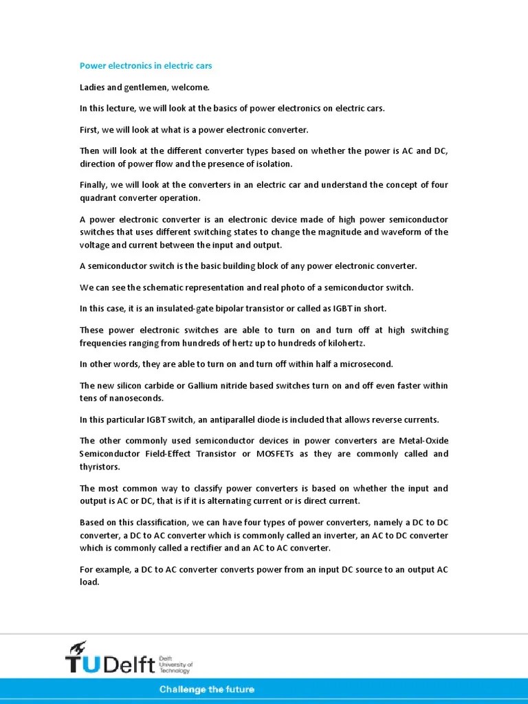 ECARS2x 2018 T1-4 Power Electronics In Electric Cars-Transcript | PDF | Power Electronics ...