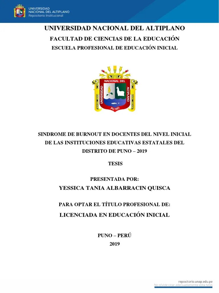 Síndrome De Burnout En Docentes Del Nivel Inicial De Las Instituciones Educativas Estatales Del ...