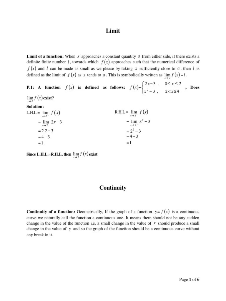 102 Calculus (Lecture Note) Limit And Continuity | PDF | Function ...