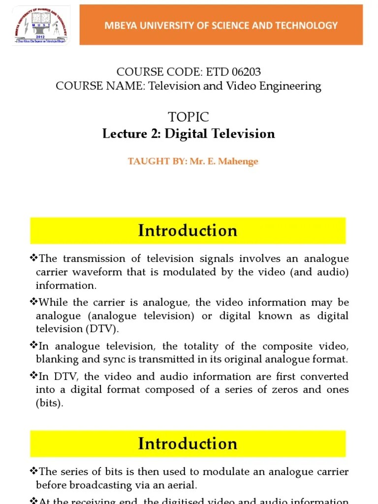 Lecture 2 - Digital Television | Download Free PDF | Data Compression ...