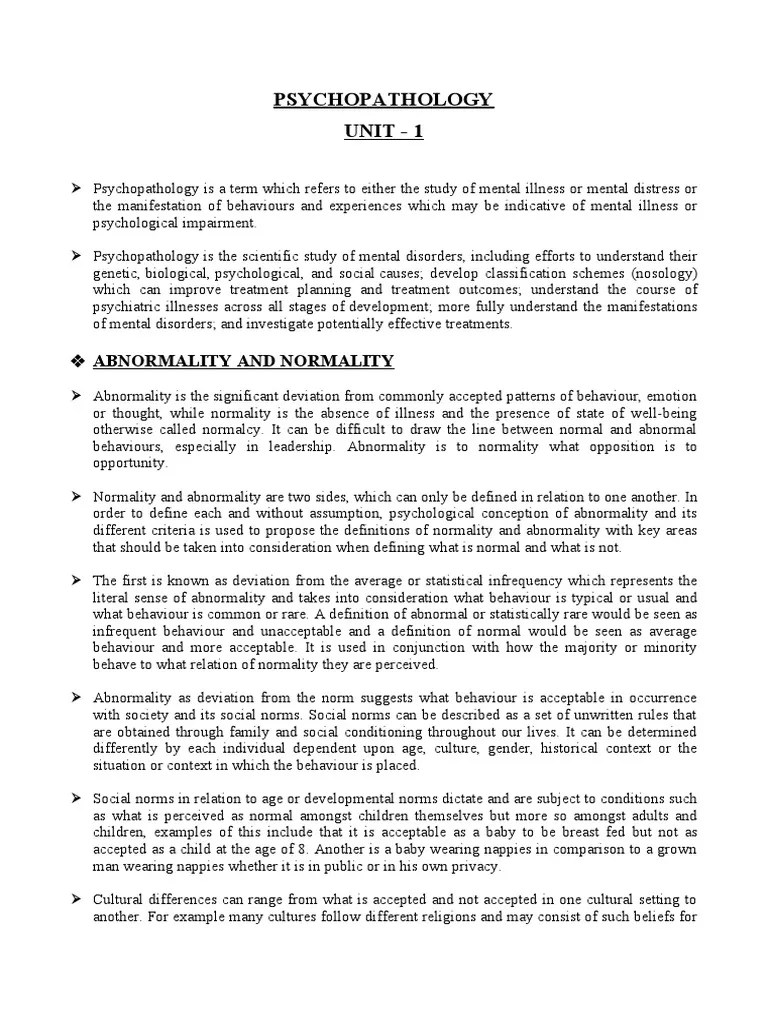 Psychopathology Unit - 1: Abnormality And Normality | PDF | Mental ...