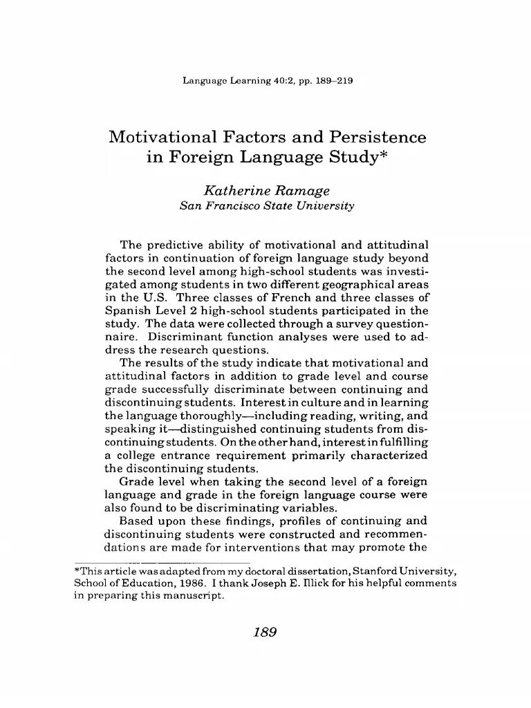 Motivational Factors And Persistence In Foreign Language Study | PDF ...
