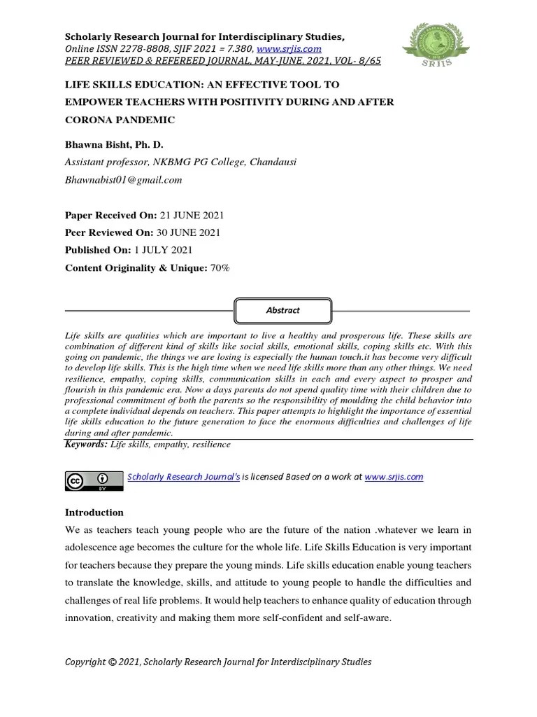 Life Skills Education: An Effective Tool To Empower Teachers With ...