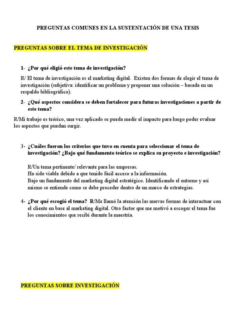Preguntas Para Sustentación De Tesis | PDF | Marketing | Economias