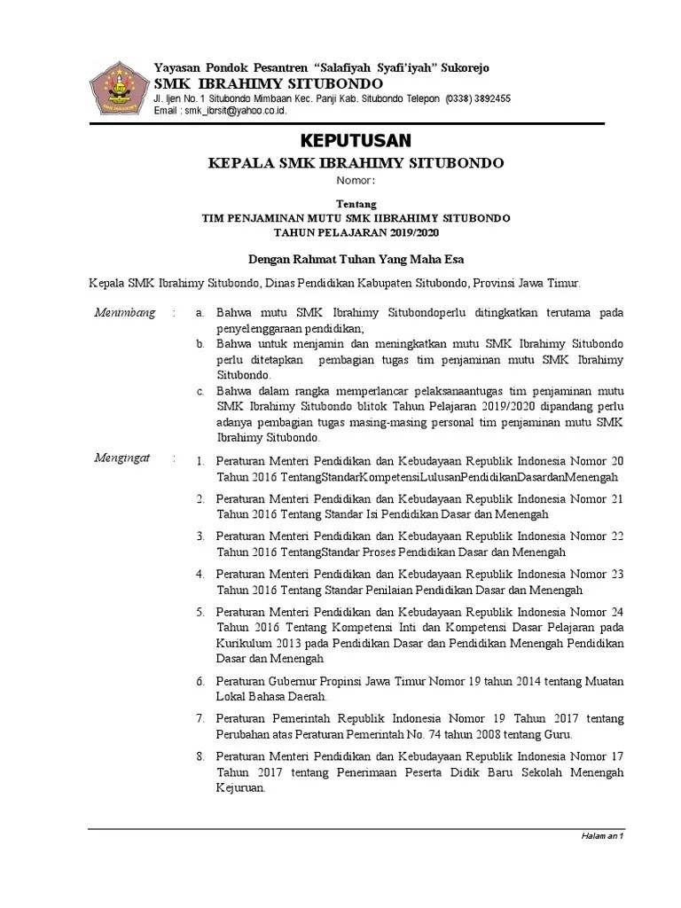 Pondok pesantren salafiyah syafi'iyah sukorejo. 3a Sk Tim Penjaminan Mutu Sekolah Pdf