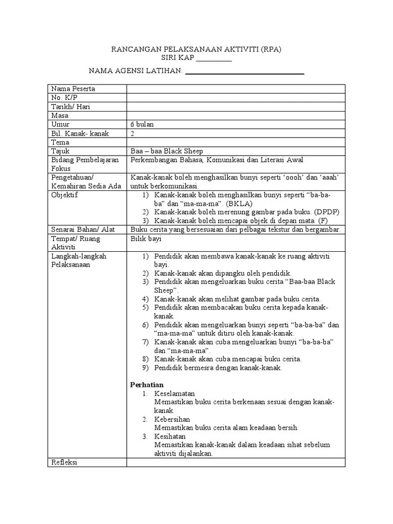 Contoh rpa perkembangan bahasa komunikasi dan literasi awal bayi. Rpa Baby 6m Pdf