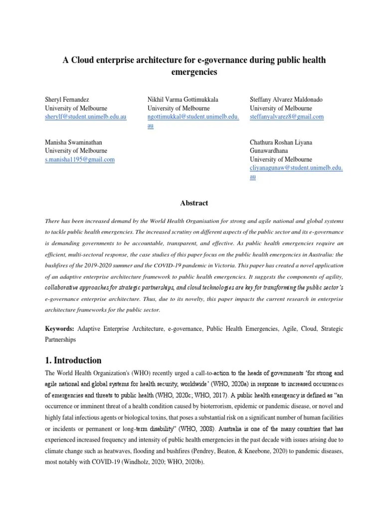 A Cloud Enterprise Architecture For E Governance During Public Health Emergencies | PDF | Cloud ...