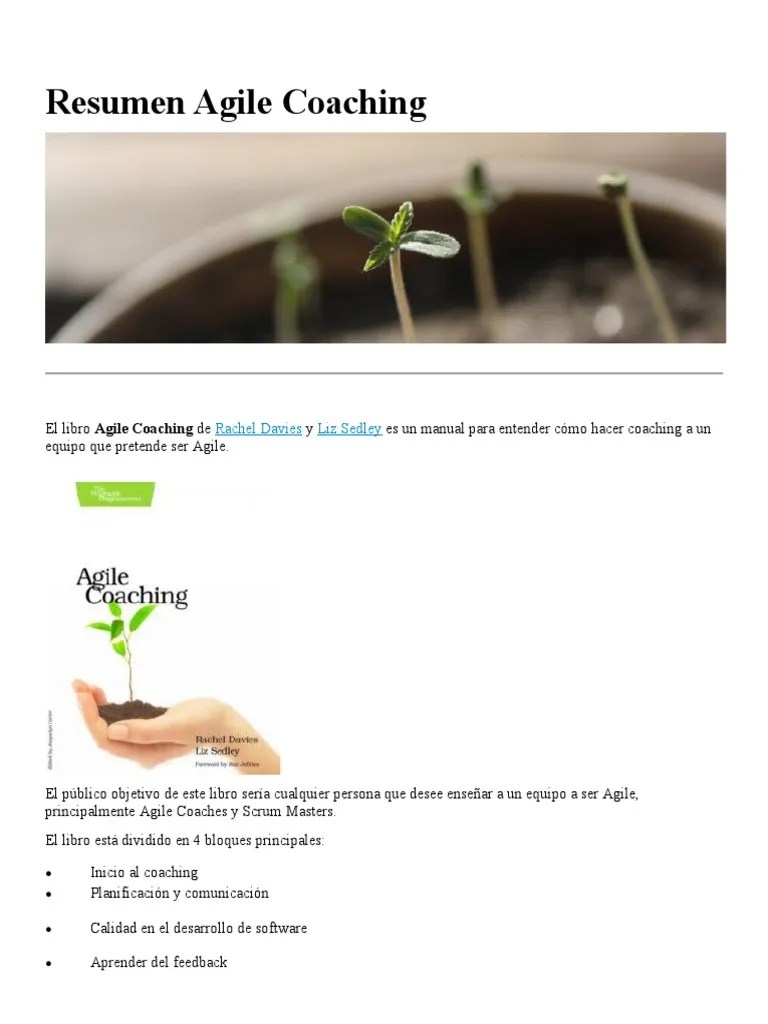 Resumen Agile Coaching Aspectos Basicos | PDF | Desarrollo Guiado Por Pruebas | Software