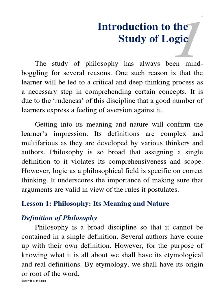 Introduction To The Study Of Logic: Lesson 1: Philosophy: Its Meaning And Nature | PDF | Logic ...