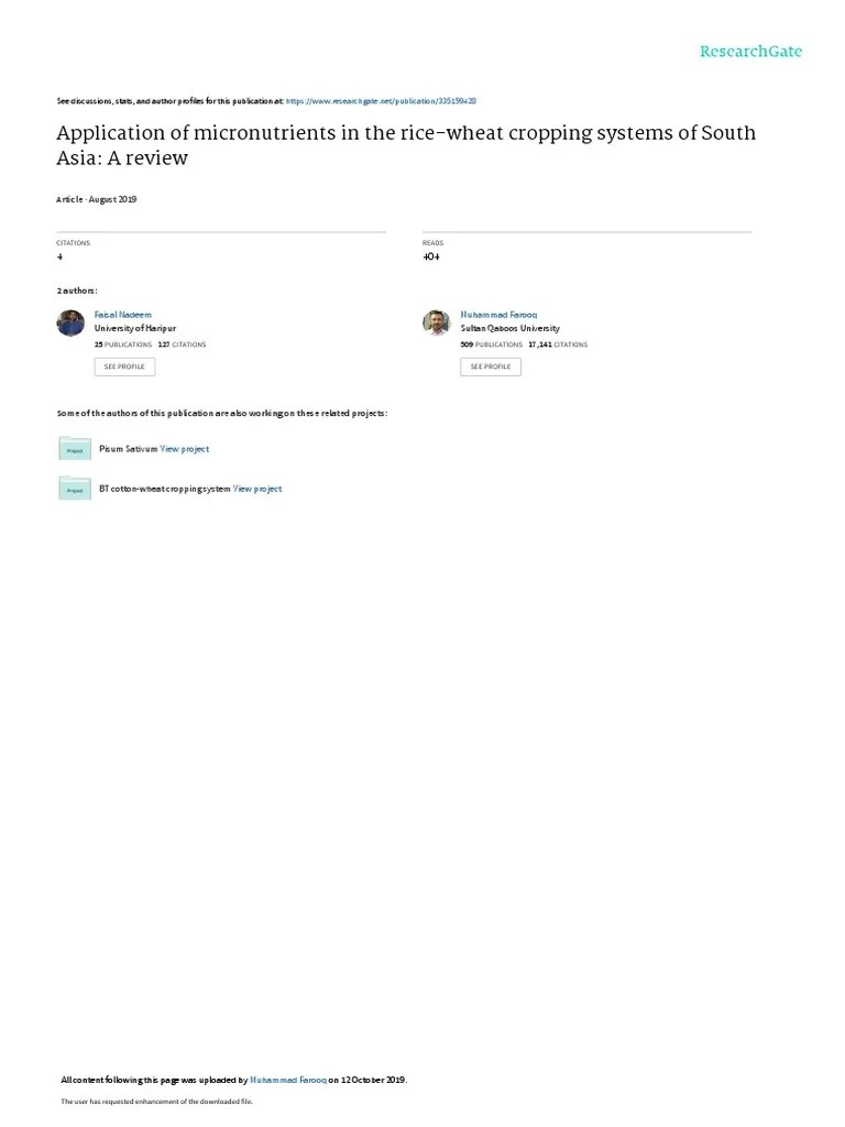 Application Of Micronutrients In The Rice-Wheat Cropping Systems Of ...