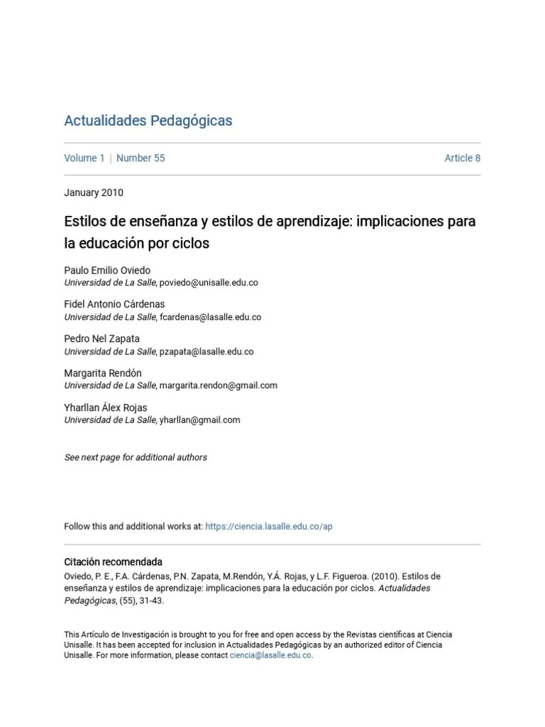 Estilos De Enseñanza Y Estilos De Aprendizaje - Implicaciones Para | PDF | Aprendizaje | Maestros
