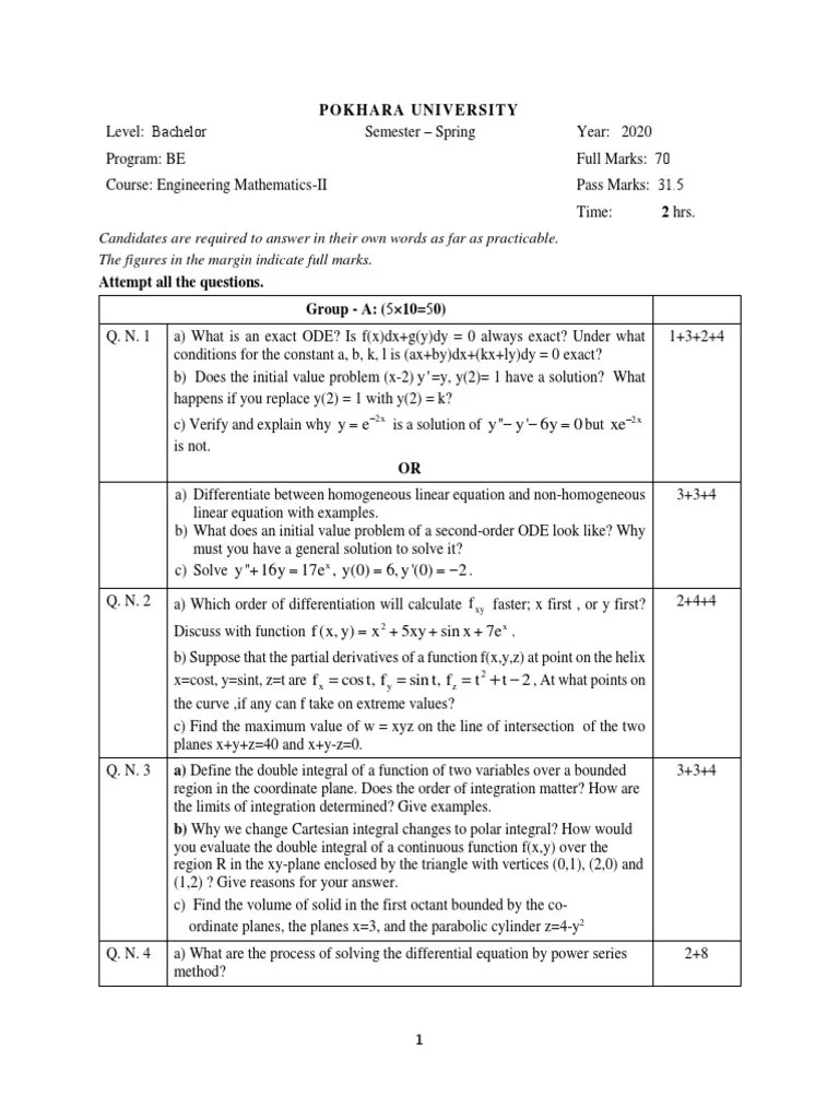Engineering Mathematics II | PDF | Integral | Ordinary Differential ...