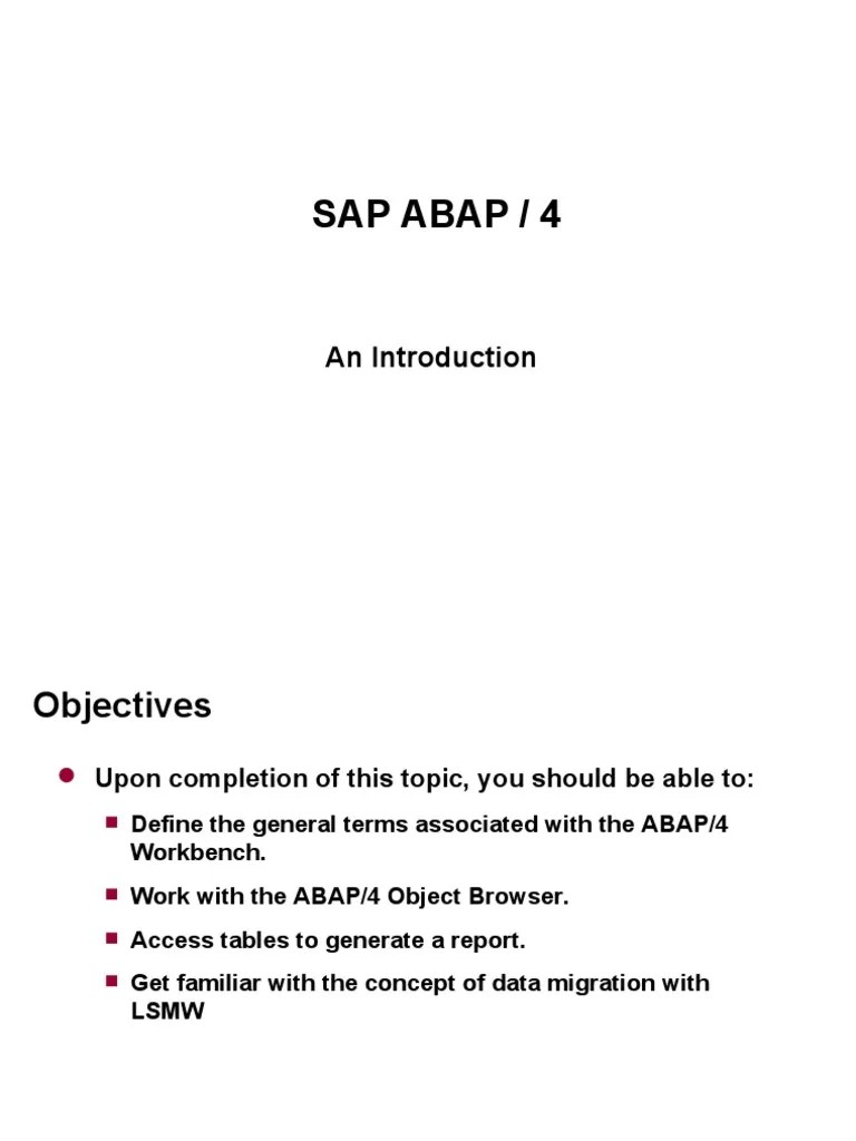 Sap Abap / 4: An Introduction | PDF | Software Engineering | Computer Data