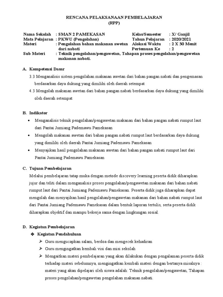 rpp kurikulum 2013 revisi menjadi rpp 1 lembar. Rpp Adiwiyata Pkwu Kelas X Khalifatur Rahman Semester 1 Tatap Muka Pdf