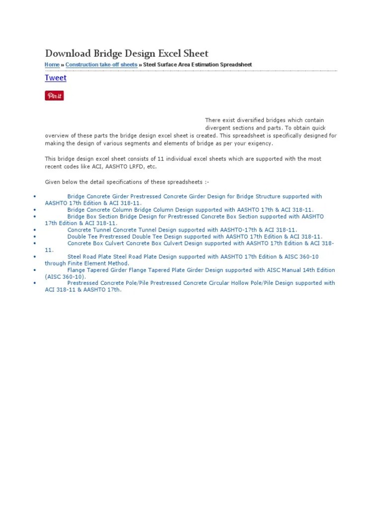 Bridge Design Excel Sheet: Tweet | PDF