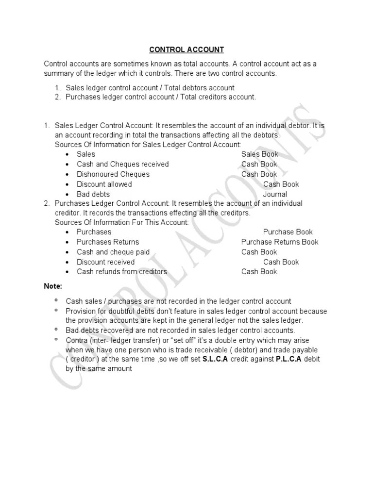 CONTROL ACCOUNT Notes | PDF | Bookkeeping | Debits And Credits
