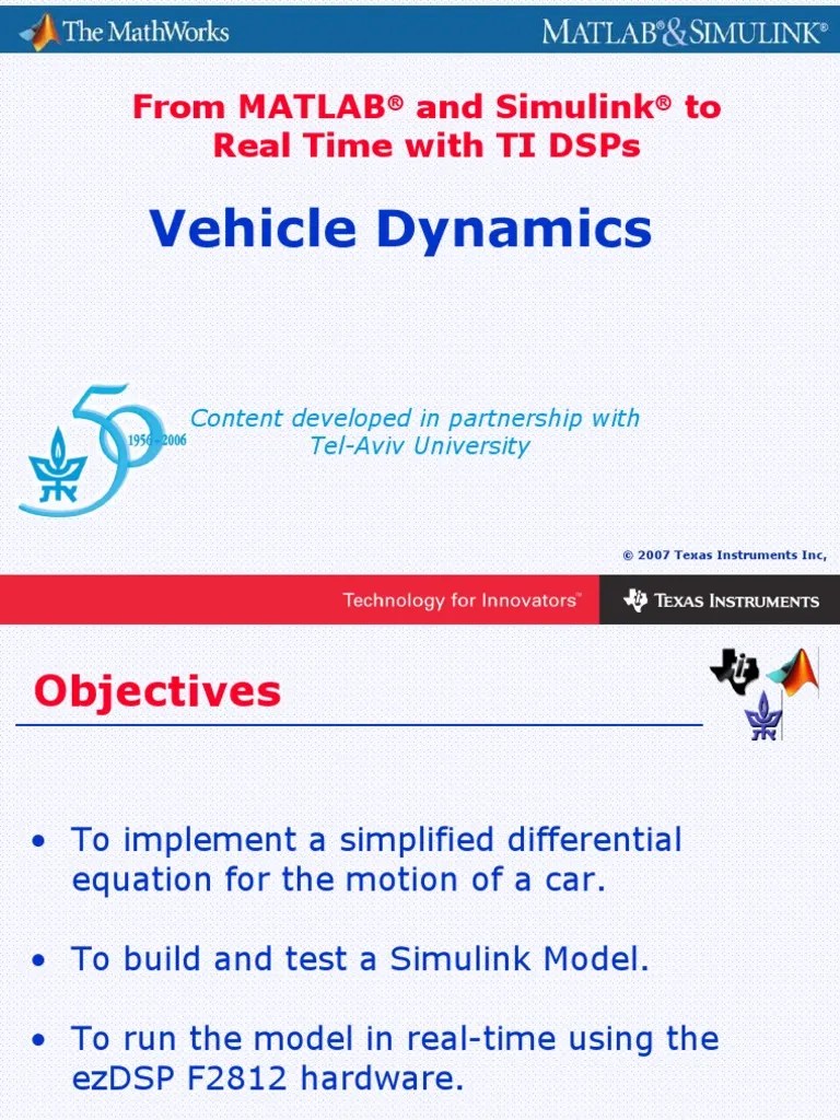 Vehicle Dynamics: From Matlab And Simulink To Real Time With Ti Dsps ...