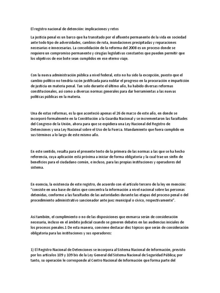 El Registro Nacional De Detención (Articulo) | PDF | Privacidad De La Información | Derecho Penal