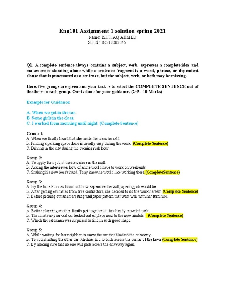 Eng101 Assignment 1 Solution Spring 2021: Name: Ishtiaq Ahmed ST Id ...