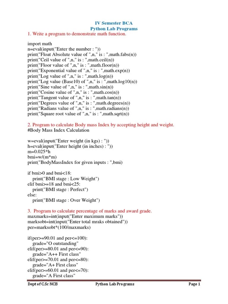 Python Lab Programs | PDF | Matrix (Mathematics) | Trigonometric Functions