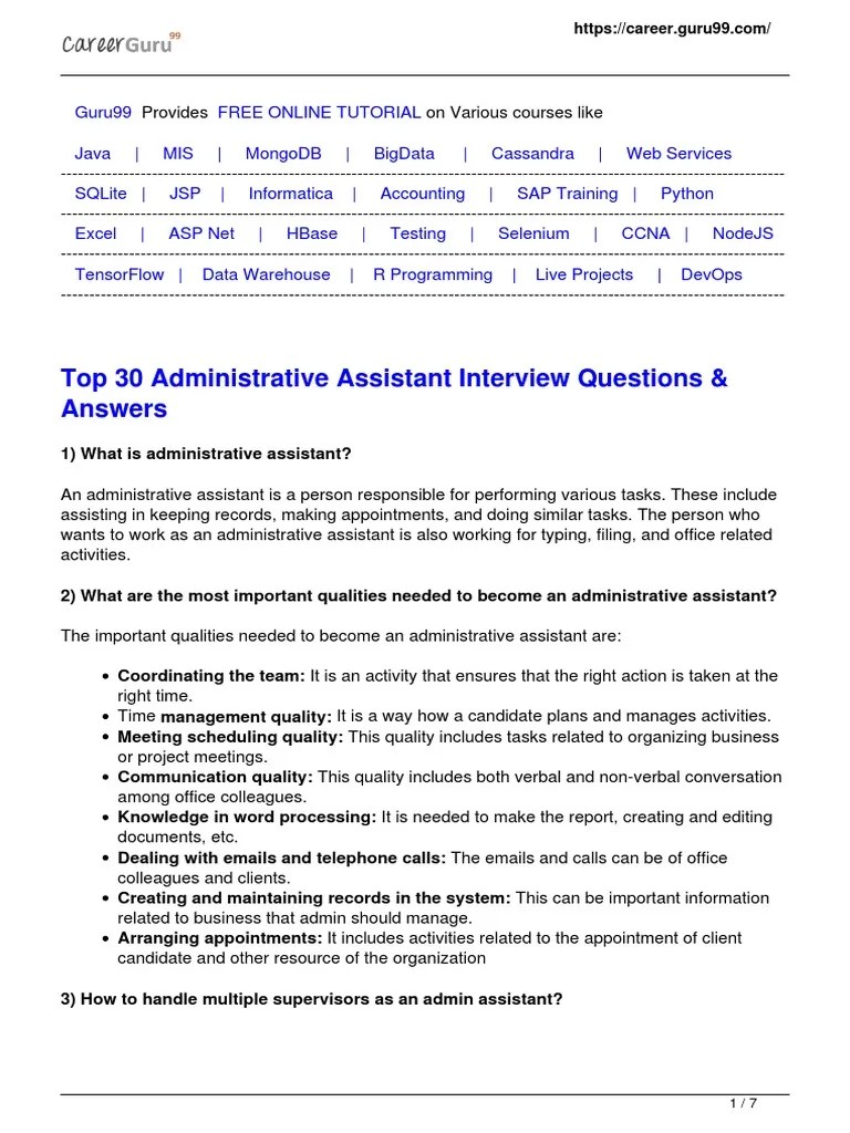Administrative Assistant Interview Questions | Download Free PDF ...