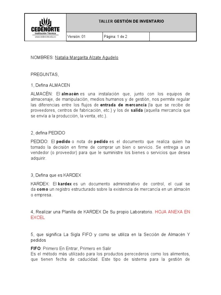 Taller De De Gestion De Inventarios | PDF