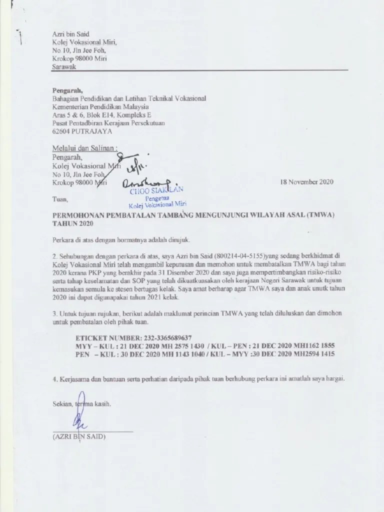 Surat Pembatalan Tiket Waran | PDF